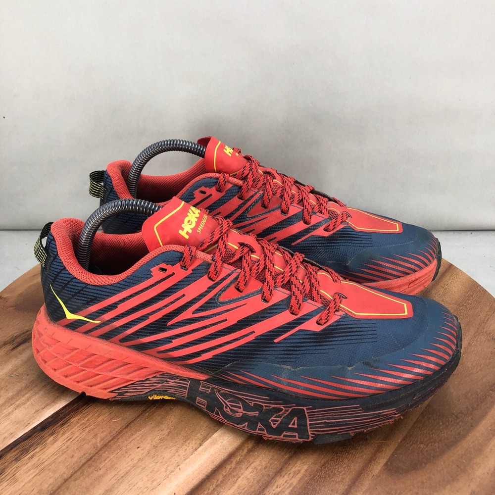 Hoka One One Speedgoat 4 Trail Running Shoes Mens 9 Blue Red Hiking Cushioned